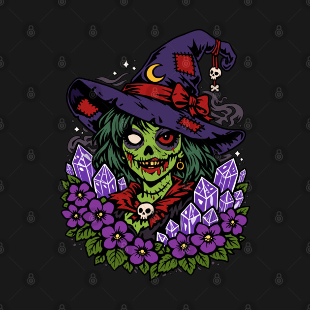 February Zombie Witch with Gems and Flowers by H. R. Sinclair