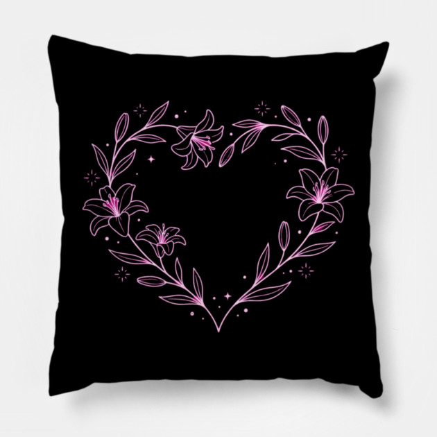 Floral Heart Outline Pillow by Creatifly Graphic Tees