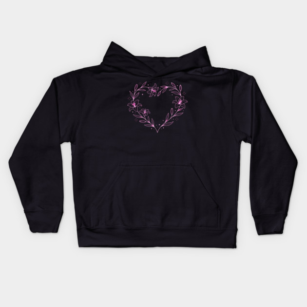 Floral Heart Outline Kids Hoodie by Creatifly Graphic Tees