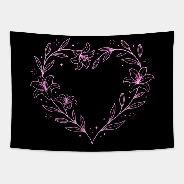 Floral Heart Outline Tapestry by Creatifly Graphic Tees