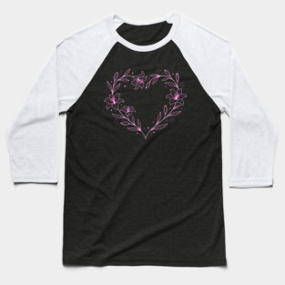 Floral Heart Outline Baseball T-Shirt