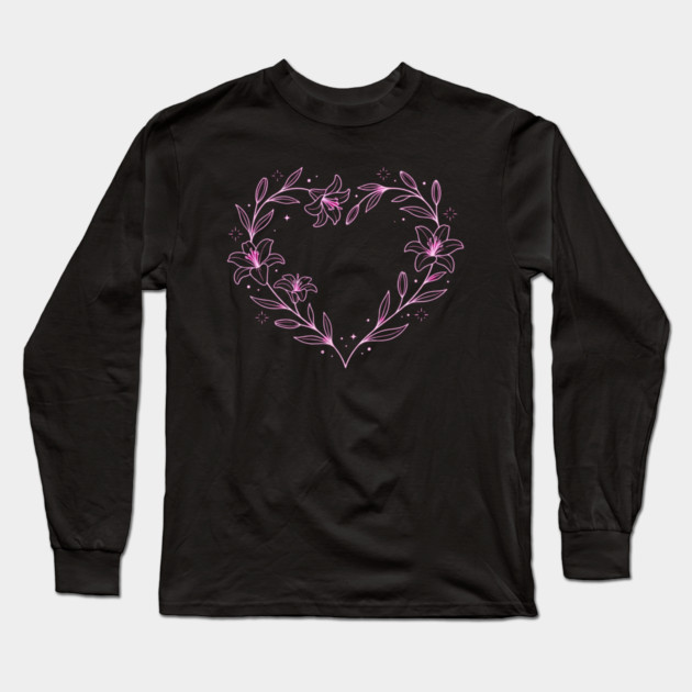 Floral Heart Outline Long Sleeve T-Shirt by Creatifly Graphic Tees