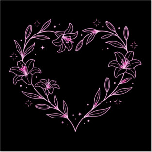 Floral Heart Outline Posters and Art