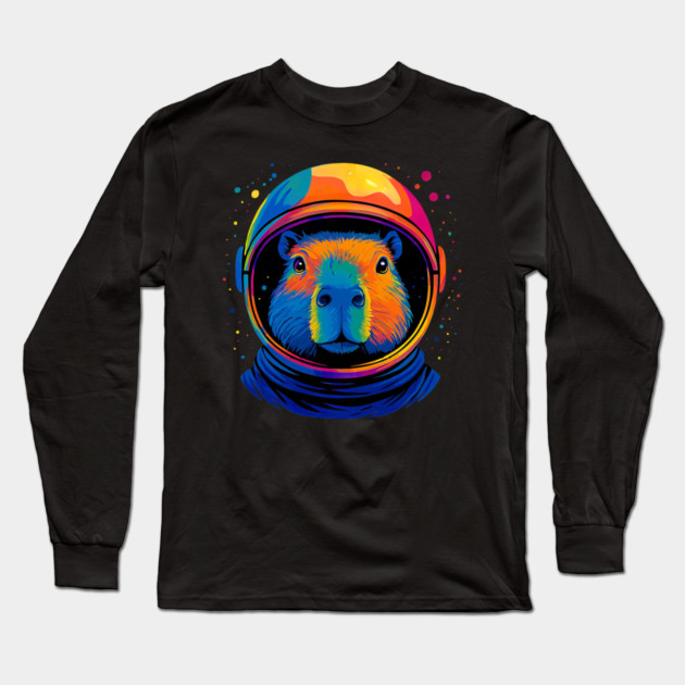 Cute Space Funny Capybara Astronaut Long Sleeve T-Shirt by yangho