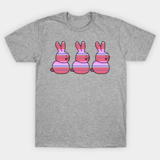 Three Easter Bunny Rabbits Hot Pink Bouquet Stripes T-Shirt