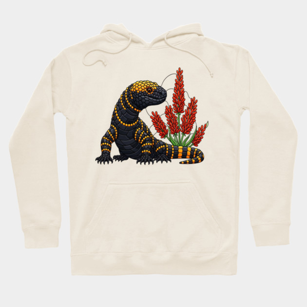 Gila Monster Stained Glass Botanical Reptile Art Hoodie by BirdsnStuff