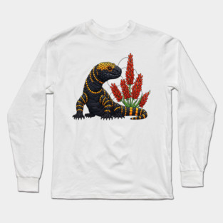 Gila Monster Stained Glass Botanical Reptile Art Long Sleeve T-Shirt