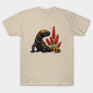 Gila Monster Stained Glass Botanical Reptile Art T-Shirt
