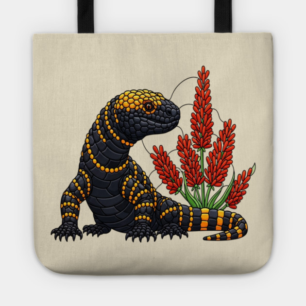 Gila Monster Stained Glass Botanical Reptile Art Tote by BirdsnStuff