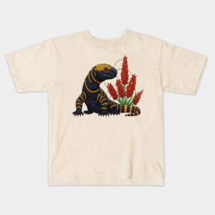 Gila Monster Stained Glass Botanical Reptile Art Kids T-Shirt
