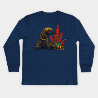 Gila Monster Stained Glass Botanical Reptile Art Kids Long Sleeve T-Shirt