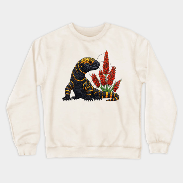 Gila Monster Stained Glass Botanical Reptile Art Crewneck Sweatshirt by BirdsnStuff