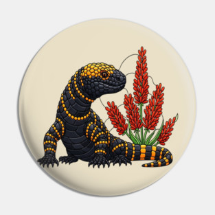 Gila Monster Stained Glass Botanical Reptile Art Pin