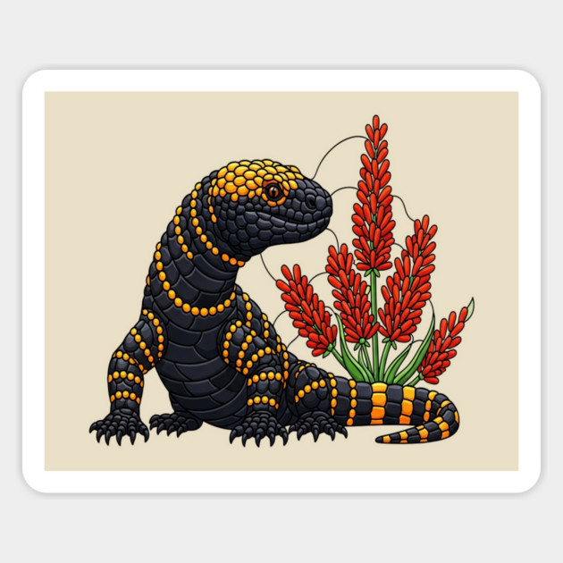 Gila Monster Stained Glass Botanical Reptile Art Magnet by BirdsnStuff
