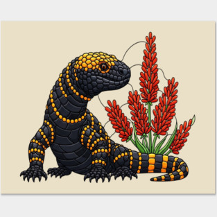 Gila Monster Stained Glass Botanical Reptile Art Posters and Art