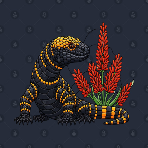 Gila Monster Stained Glass Botanical Reptile Art by BirdsnStuff