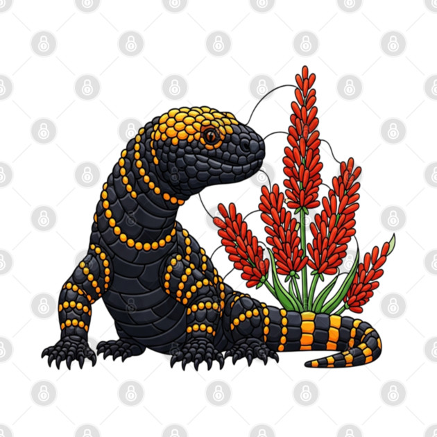 Gila Monster Stained Glass Botanical Reptile Art by BirdsnStuff