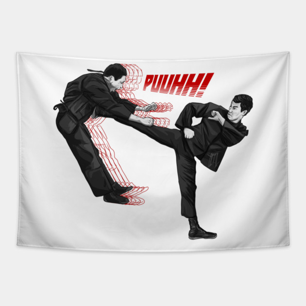 Bruce Lee: Big Ol' KICK Tapestry by 51Deesigns