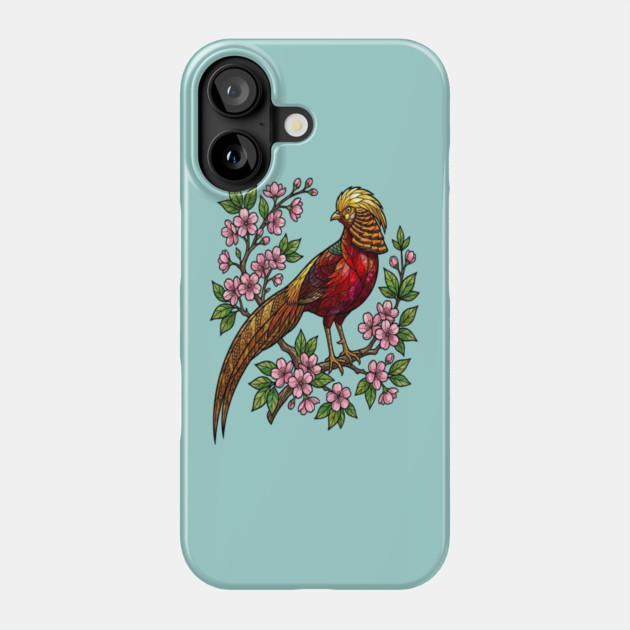 Golden Pheasant Stained Glass Botanical Bird Art Phone Case by BirdsnStuff