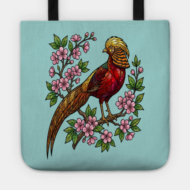 Golden Pheasant Stained Glass Botanical Bird Art Tote by BirdsnStuff