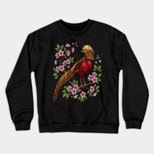 Golden Pheasant Stained Glass Botanical Bird Art Crewneck Sweatshirt