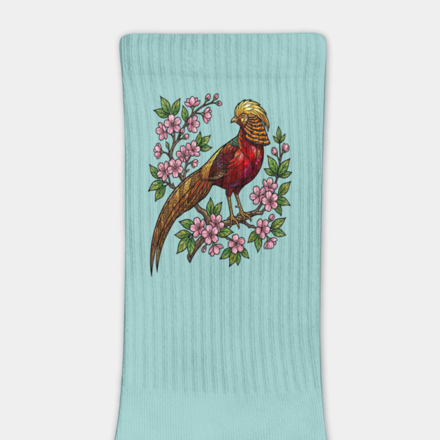 Golden Pheasant Stained Glass Botanical Bird Art by BirdsnStuff