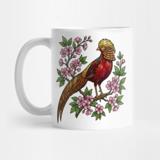 Golden Pheasant Stained Glass Botanical Bird Art Mug