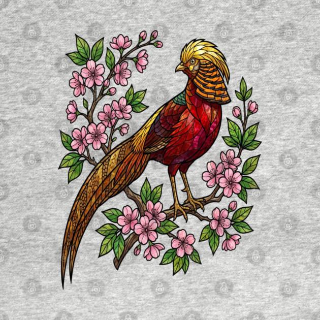 Golden Pheasant Stained Glass Botanical Bird Art by BirdsnStuff