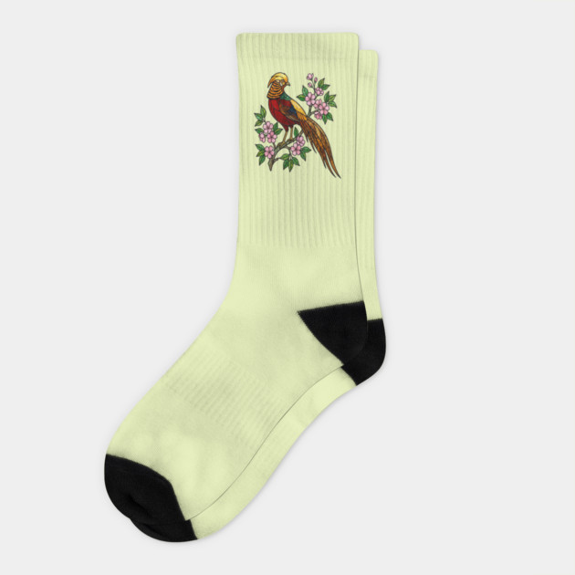Golden Pheasant Stained Glass Floral Bird Art Socks by BirdsnStuff