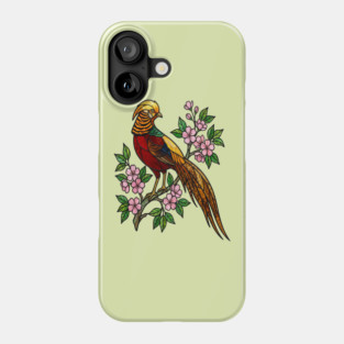 Golden Pheasant Stained Glass Floral Bird Art Phone Case