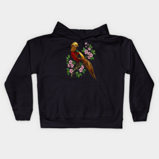 Golden Pheasant Stained Glass Floral Bird Art Kids Hoodie