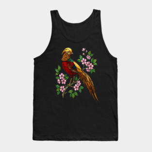 Golden Pheasant Stained Glass Floral Bird Art Tank Top