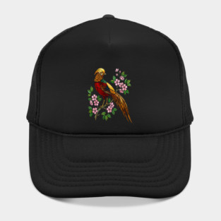 Golden Pheasant Stained Glass Floral Bird Art Hat
