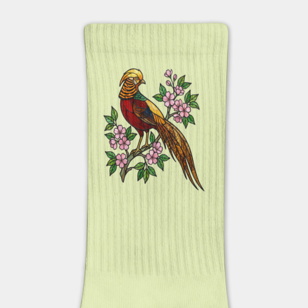 Golden Pheasant Stained Glass Floral Bird Art by BirdsnStuff