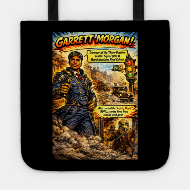 Garrett Morgan Inventor Comic Art – Traffic Signal & Safety Hood Tote by UrbanLifeApparel