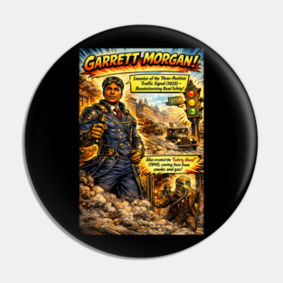 Garrett Morgan Inventor Comic Art – Traffic Signal & Safety Hood Pin
