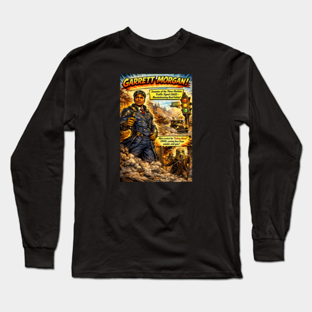 Garrett Morgan Inventor Comic Art – Traffic Signal & Safety Hood Long Sleeve T-Shirt by UrbanLifeApparel