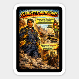 Garrett Morgan Inventor Comic Art – Traffic Signal & Safety Hood Magnet