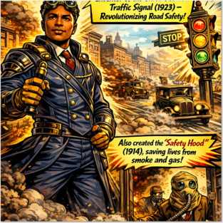 Garrett Morgan Inventor Comic Art – Traffic Signal & Safety Hood Posters and Art