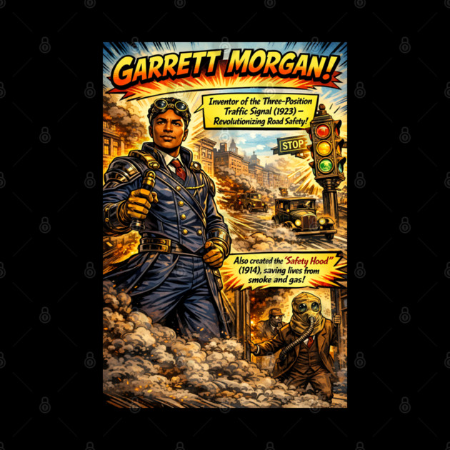 Garrett Morgan Inventor Comic Art – Traffic Signal & Safety Hood by UrbanLifeApparel