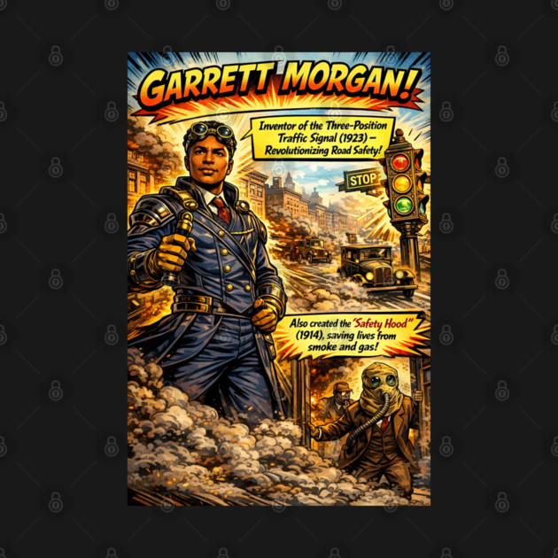 Garrett Morgan Inventor Comic Art – Traffic Signal & Safety Hood by UrbanLifeApparel