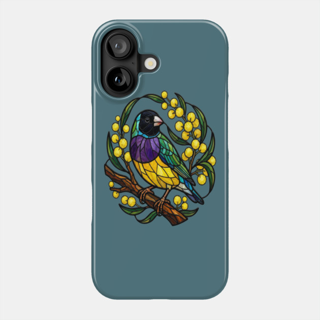 Gouldian Finch in Stained Glass Botanical Style Phone Case by BirdsnStuff