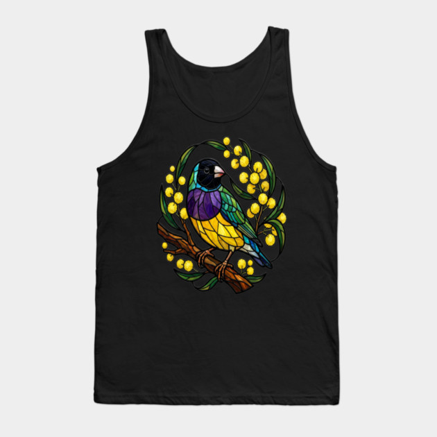 Gouldian Finch in Stained Glass Botanical Style Tank Top by BirdsnStuff