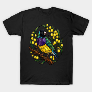 Gouldian Finch in Stained Glass Botanical Style T-Shirt