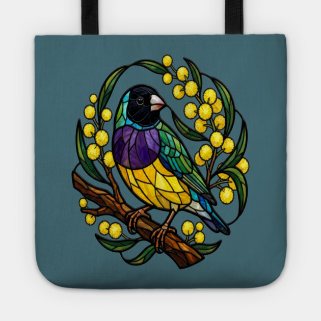 Gouldian Finch in Stained Glass Botanical Style Tote by BirdsnStuff