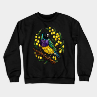 Gouldian Finch in Stained Glass Botanical Style Crewneck Sweatshirt