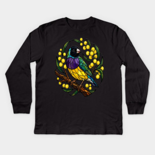 Gouldian Finch in Stained Glass Botanical Style Kids Long Sleeve T-Shirt