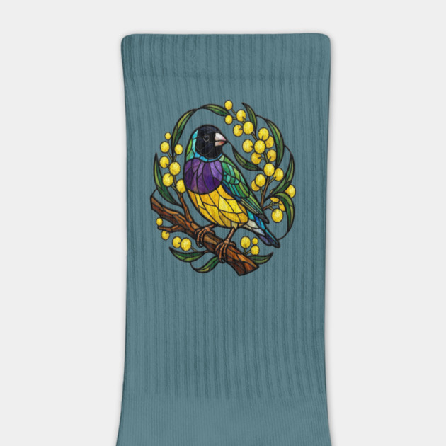 Gouldian Finch in Stained Glass Botanical Style by BirdsnStuff