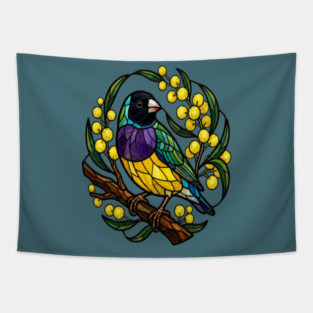 Gouldian Finch in Stained Glass Botanical Style Tapestry