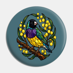 Gouldian Finch in Stained Glass Botanical Style Pin